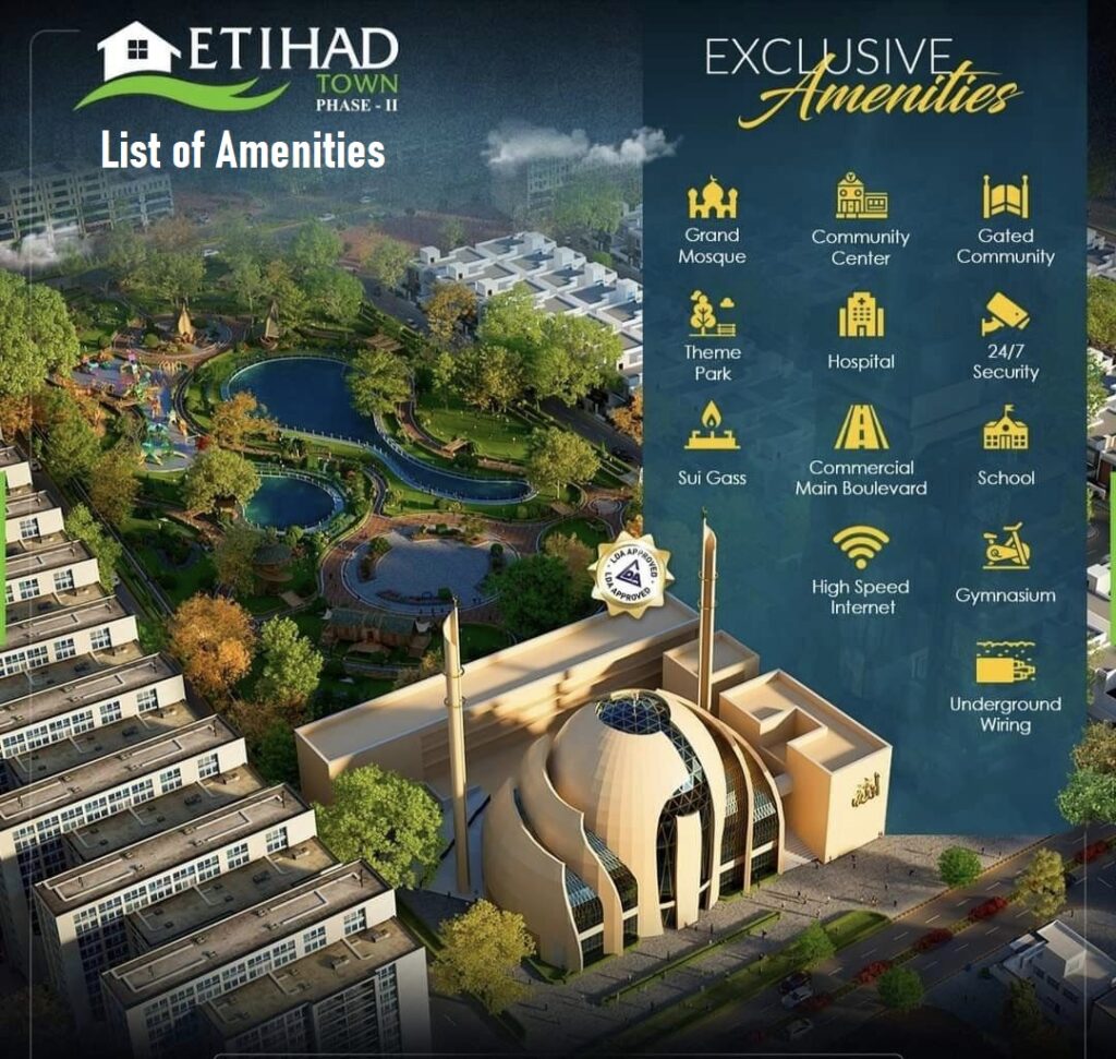 Amenities in Etihad Town Phase 2 Lahore