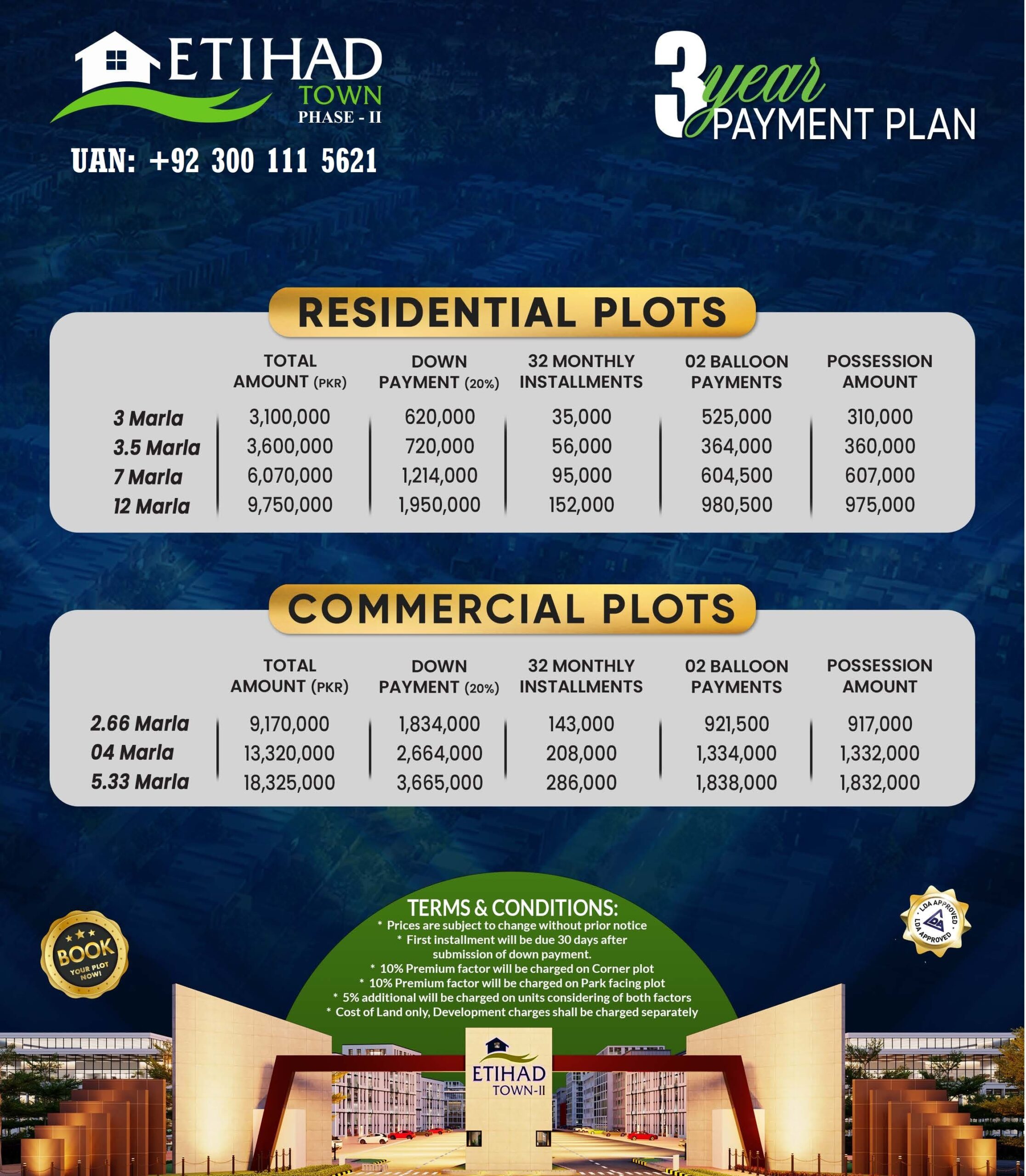 Etihad Town Phase 2 Payment Plan for 3M, 7M & 12M Plots