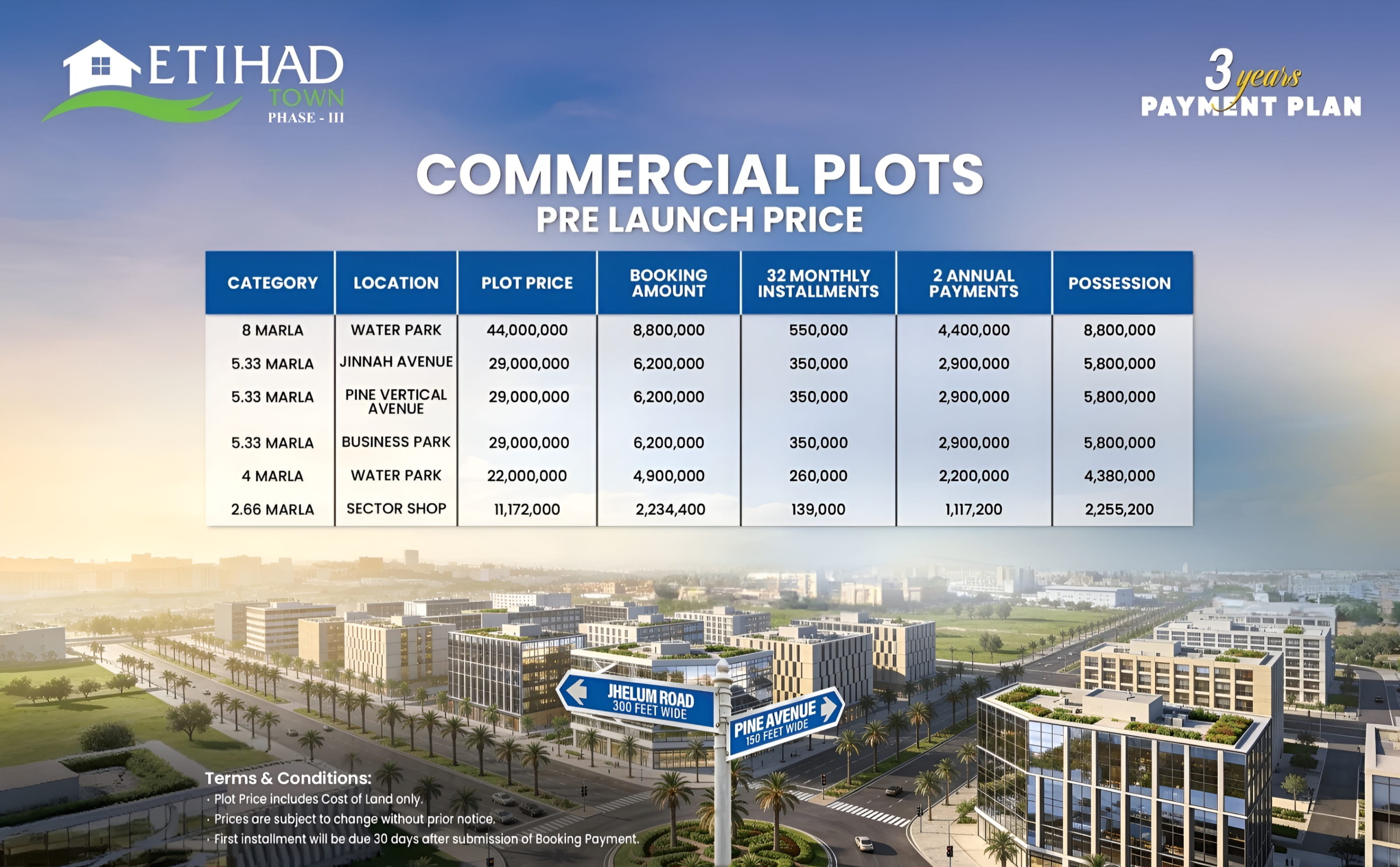 Etihad Town Phase 3 Commercial Plots Payment Plan